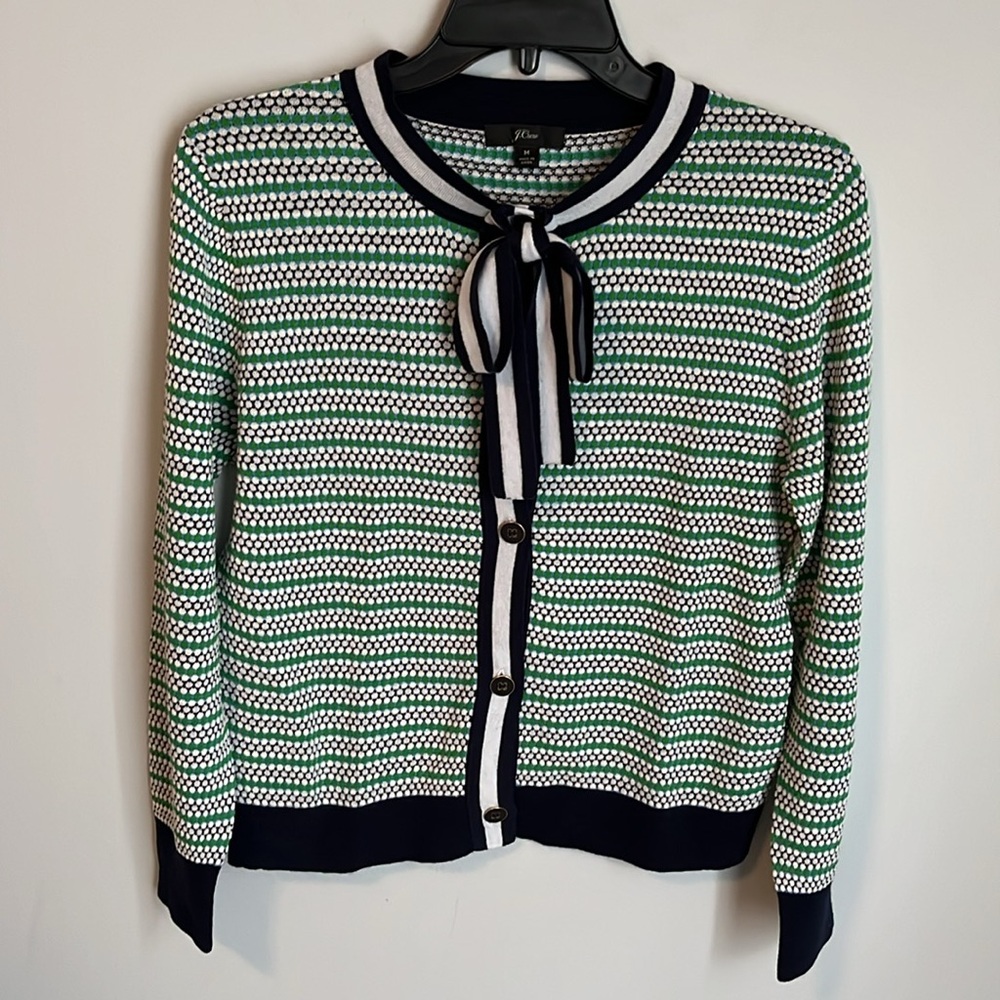 J. Crew Green and White Striped Women's Sweater